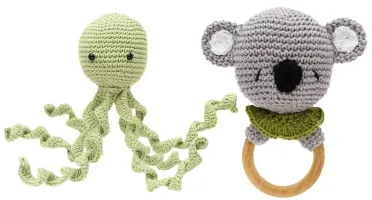 Kit Polvo Newborn e Chocalho Coala em Amigurumi