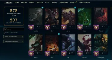 Ouro 4 com TODOS os Champs e 273 Skins ( TOP / JG )