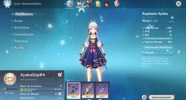 Conta Genshin Impact AR 7 com Kamisato Ayaka e Qiqi