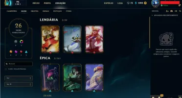 Conta de Lol lvl 41 ouro V, 87 champs e 26 skins