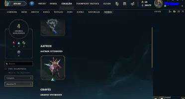 Conta LoL Platina 4, todos os campeões, 84 skins e 40k ea.