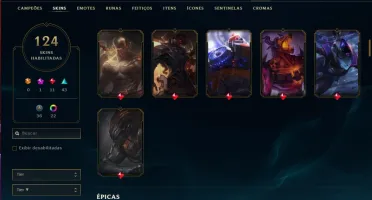 Conta ouro 1(plat 3 season passada)com 124 skins e 93 champs