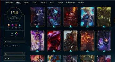 Conta ouro 1(plat 3 season passada)com 124 skins e 93 champs