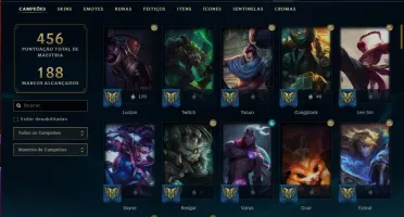 Conta ouro 1(plat 3 season passada)com 124 skins e 93 champs