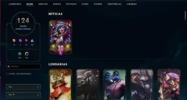 Conta ouro 1(plat 3 season passada)com 124 skins e 93 champs