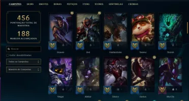 Conta ouro 1(plat 3 season passada)com 124 skins e 93 champs