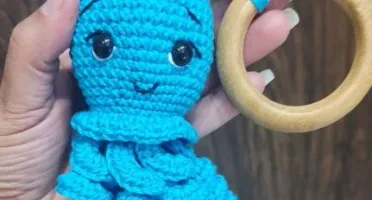 Amigurumi Chocalho Polvo Azul