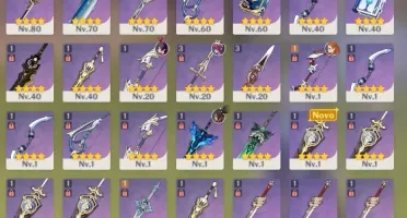 childe, baal, ayaka, klee, diluc e hutao 3 armas 5 star
