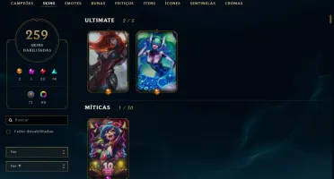 CONTA PLATINA 259 SKINS, INCLUINDO 2 LENDÁRIAS, SONA E MF.