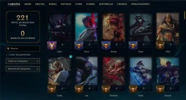 Ouro 1 com 130 Champs e 48 Skins +6 Vitoriosas