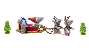 Trenó de Natal com ratinhos em amigurumi