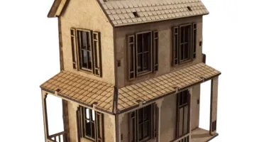 Mini Sobrado com varanda MDF, maquete, diorama 19x15