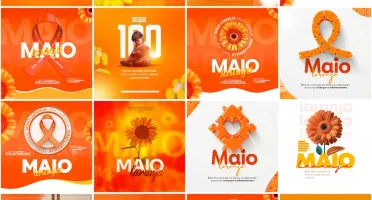Pack 65 Artes editáveis photoshop - Maio laranja