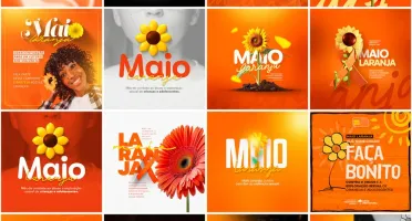 Pack 65 Artes editáveis photoshop - Maio laranja