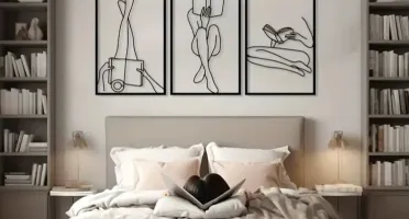 Trio de Quadros Mulheres Lendo em MDF Preto 40 x 27 cm