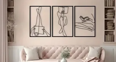Trio de Quadros Mulheres Lendo em MDF Preto 40 x 27 cm