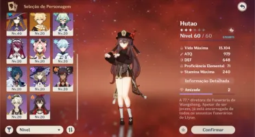 Hutao , venti , qiqi , mona ,harpa e espinha