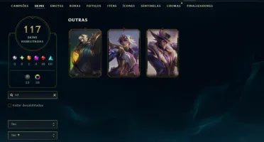 Unranked com 150 Champs e 117 Skins ( MID / JG / TOP )