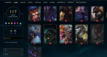 Unranked com 150 Champs e 117 Skins ( MID / JG / TOP )
