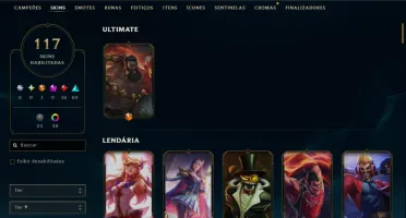 Unranked com 150 Champs e 117 Skins ( MID / JG / TOP )