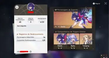 Honkai: Star Rail - LVL 40 com Seele, Yanqing, Bailu.
