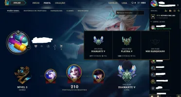 Conta league of legends diamante 5 flex, platina 5 solo/duo