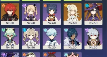 Conta AR 42, Diluc, Jean, Keqing, Mona e Xiao