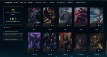 Ouro 1 com 50 Champs e 6 Skins