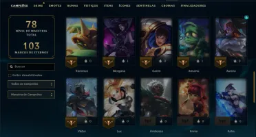 Ouro 1 com 50 Champs e 6 Skins