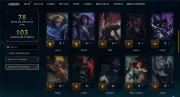 Ouro 1 com 50 Champs e 6 Skins