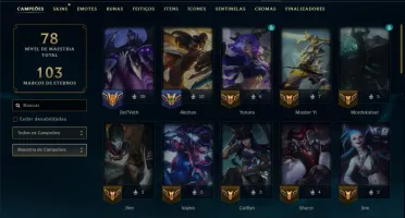 Ouro 1 com 50 Champs e 6 Skins