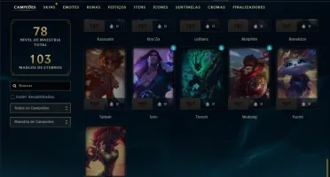 Ouro 1 com 50 Champs e 6 Skins