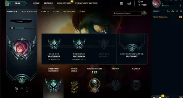 CONTA PLAT 4 ( LVL 45 + 65% WINRATE ) + SKINS NO ESPOLIO