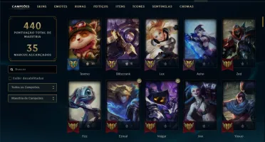 Conta ouro 2 com 75 skins e 138 champs