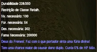 RT R8, Arma +10 Frenesi, Set e Ornamentos +5, Crep VI