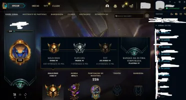 CONTA LOL LV 199 GOLD E 86SKINS OTIMAS