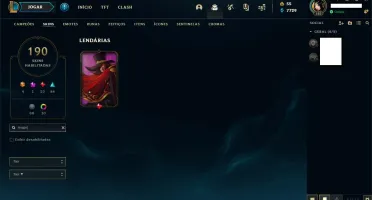 Conta 190 skins (das mais variadas). Leia a descrição.
