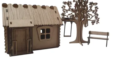 Mini Casinha da fazenda com banco, arvore e balanço MDF...