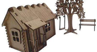 Mini Casinha da fazenda com banco, arvore e balanço MDF...