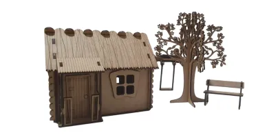 Mini Casinha da fazenda com banco, arvore e balanço MDF...