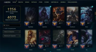 Platina 1 com TODOS os Champs e 571 Skins ( Nivel 873 )