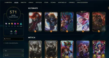 Platina 1 com TODOS os Champs e 571 Skins ( Nivel 873 )
