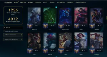 Platina 1 com TODOS os Champs e 571 Skins ( Nivel 873 )