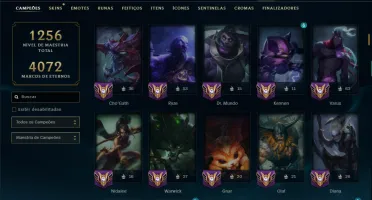 Platina 1 com TODOS os Champs e 571 Skins ( Nivel 873 )