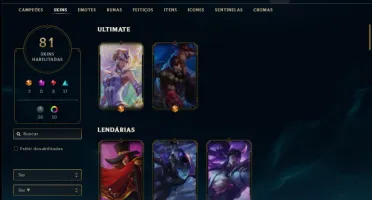 Conta ouro 3 com 113 champs e 81 skins ( 5 Vitoriosas )