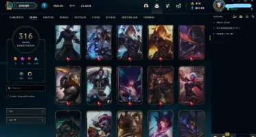 Conta League of legends 316 skins, 3 prestigio