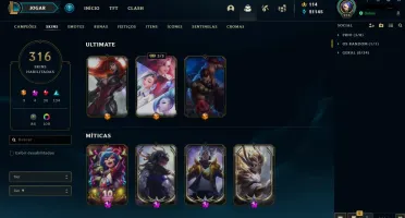 Conta League of legends 316 skins, 3 prestigio