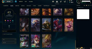 Conta LOL Platina - 102 champions e 43 skins - lvl 184