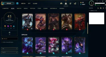 Conta LOL Platina - 102 champions e 43 skins - lvl 184