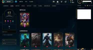Conta LOL Platina - 102 champions e 43 skins - lvl 184